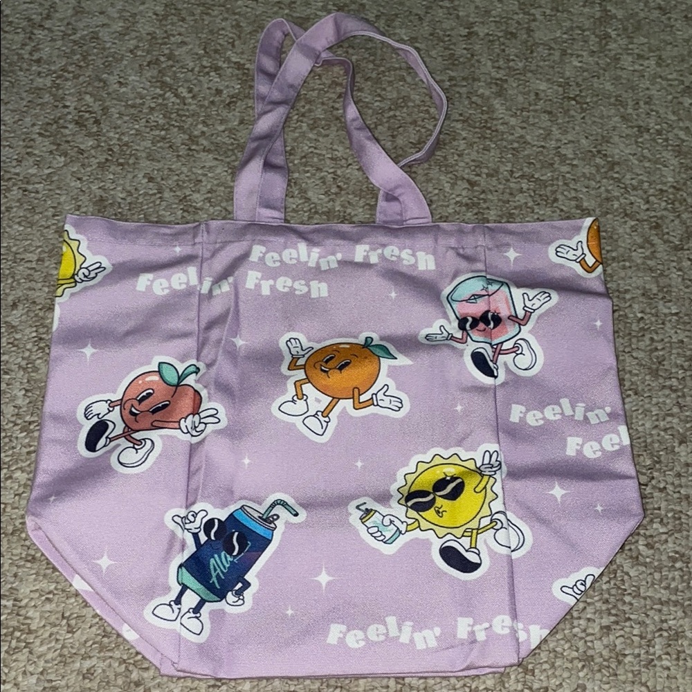 Purple Tote Bag with Fun Cartoon Print